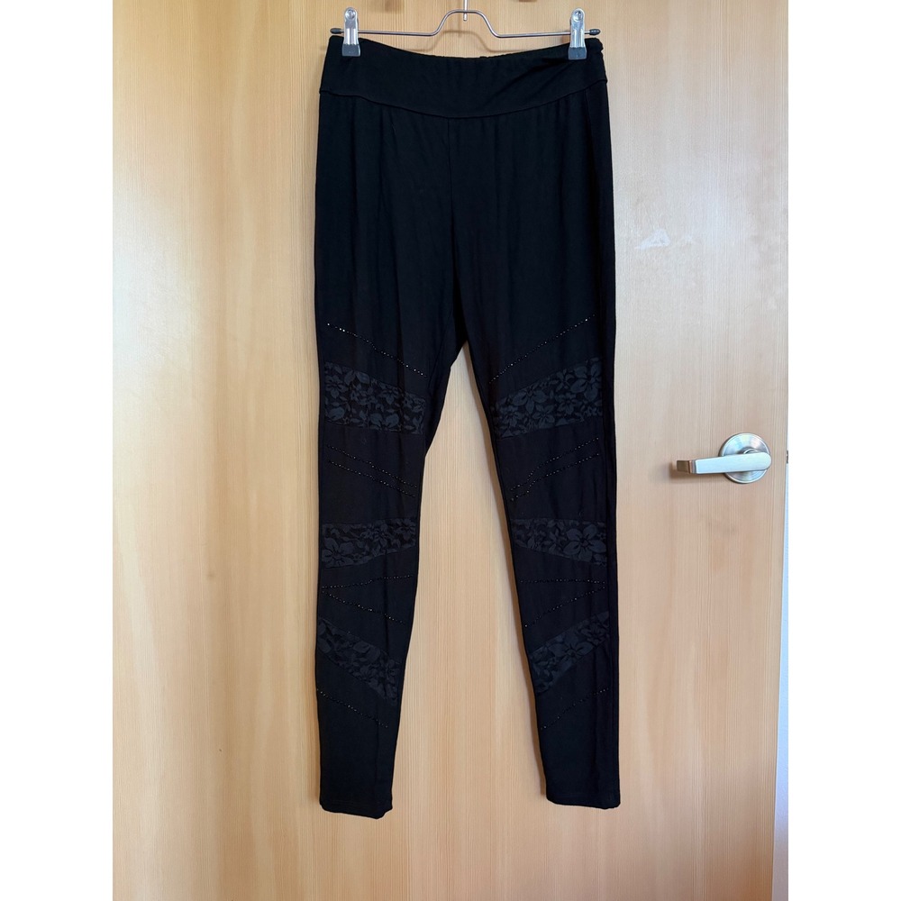 Vocal Black Lace Rhinestone Embellished Leggings Medium Made in USA